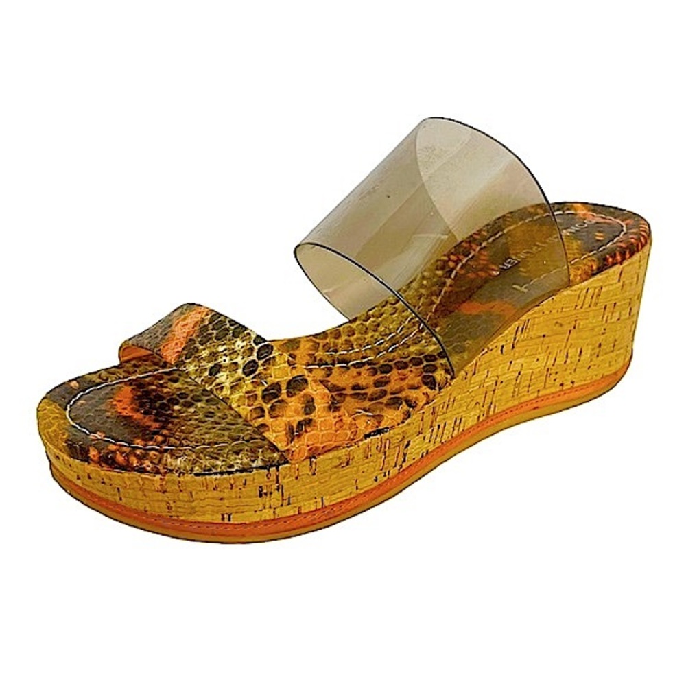 SABRINA Donald J Pliner Orange Snake Print Leather Platform Wedge Slide Sandal